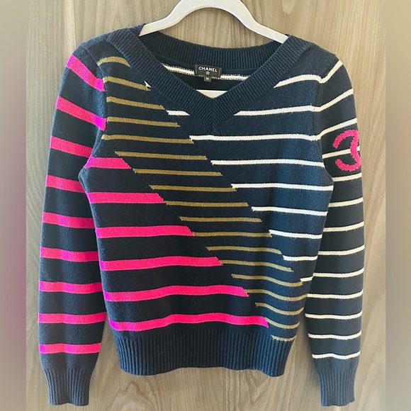CHANEL Sweaters - CHANEL 20C CASHMERE STRIPED RUNWAY SWEATER